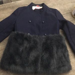 Blue faux fur pea coat